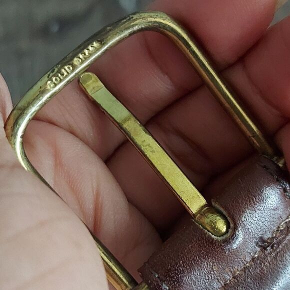 Vintage Dooney & Bourke Brown Leather Belt Solid Brass Buckle Made in USA 34 - Picture 4 of 7